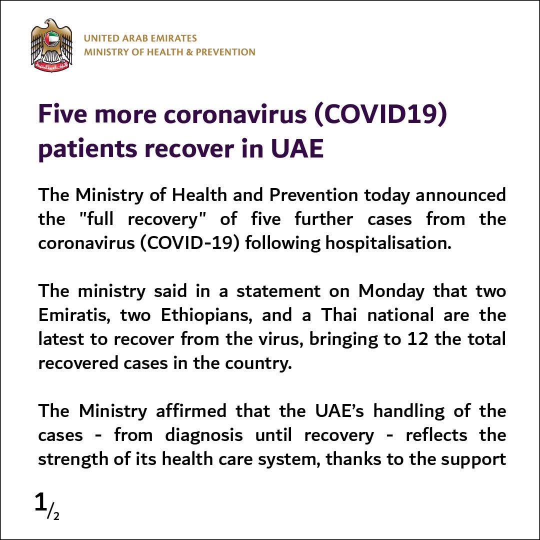 ministry of health and prevention recovered uae